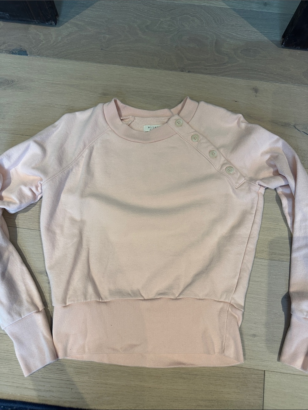Madewell Miles Button-Shoulder Sweatshirt in Pale Pink